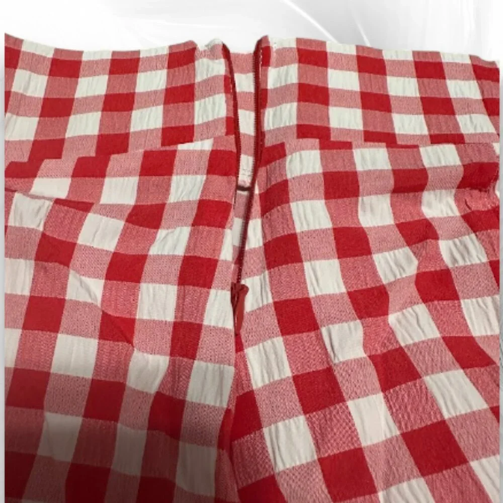 Red Gingham Maxi Skirt High Waist A-Line with Pockets - Picture 6 of 7